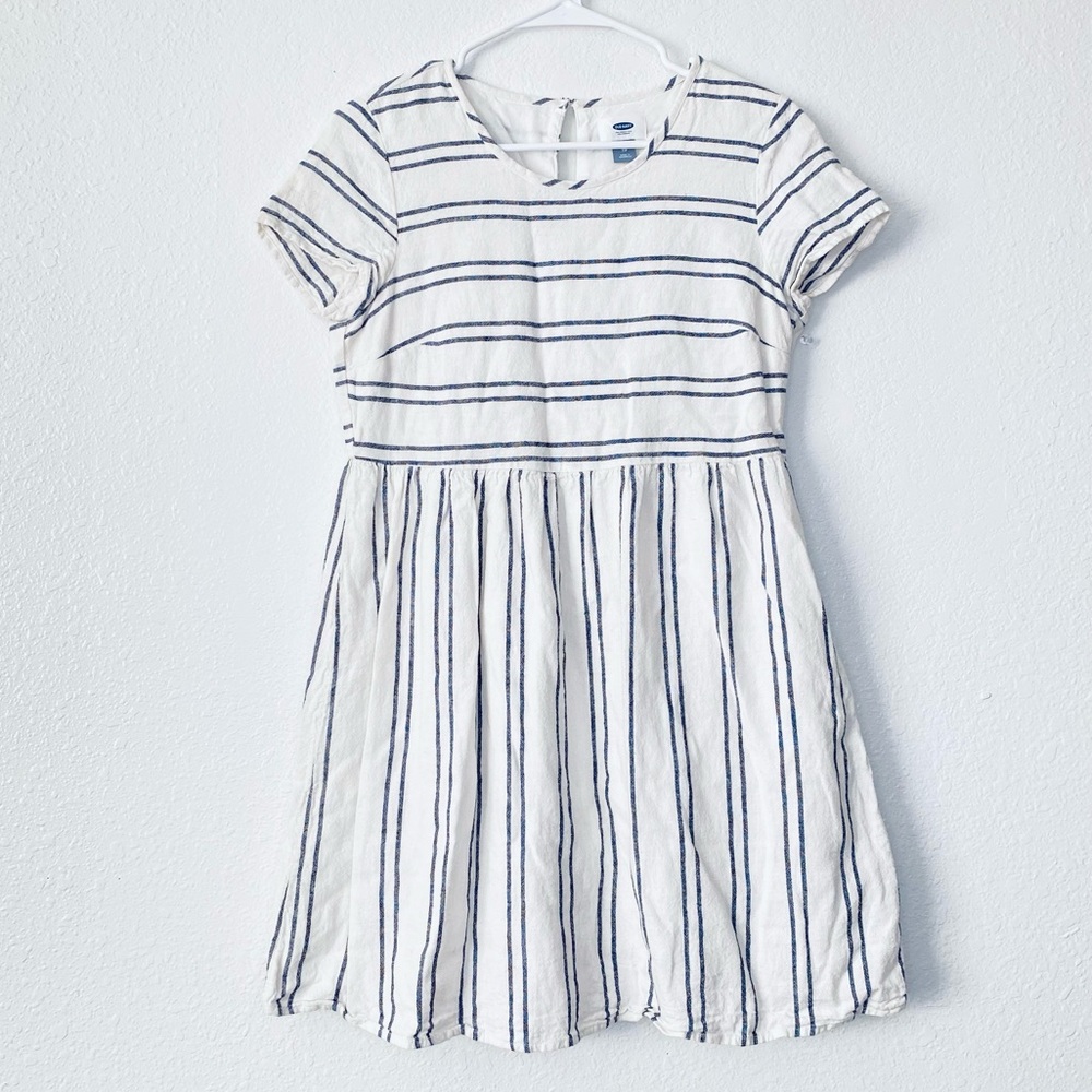 Old Navy XS Striped Linen Blend Fit & Flare Swing Boho Side Zip Dress - Picture 1 of 8